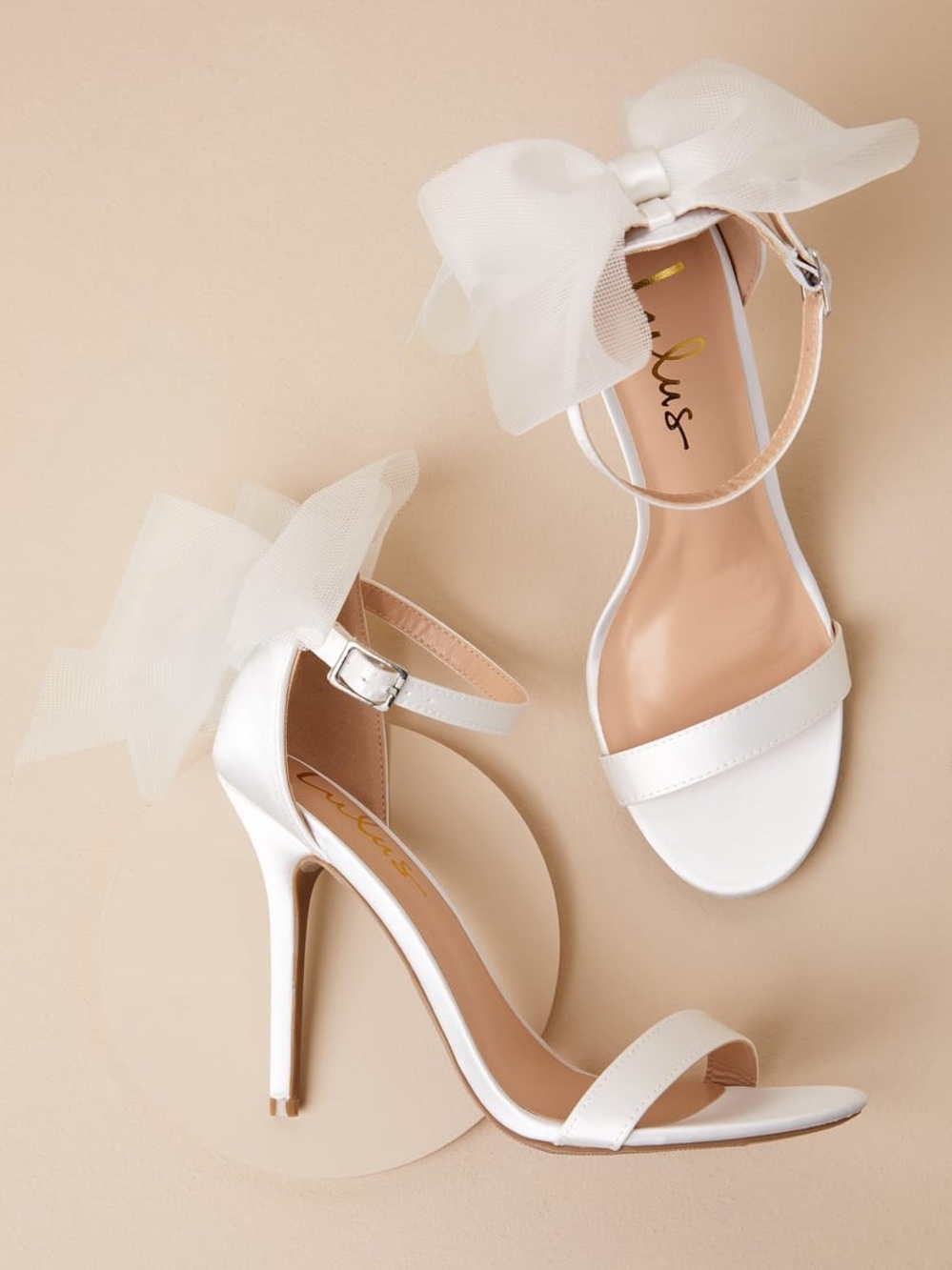Ayanna Ivory Satin Bow Ankle Strap High Heel Sandals